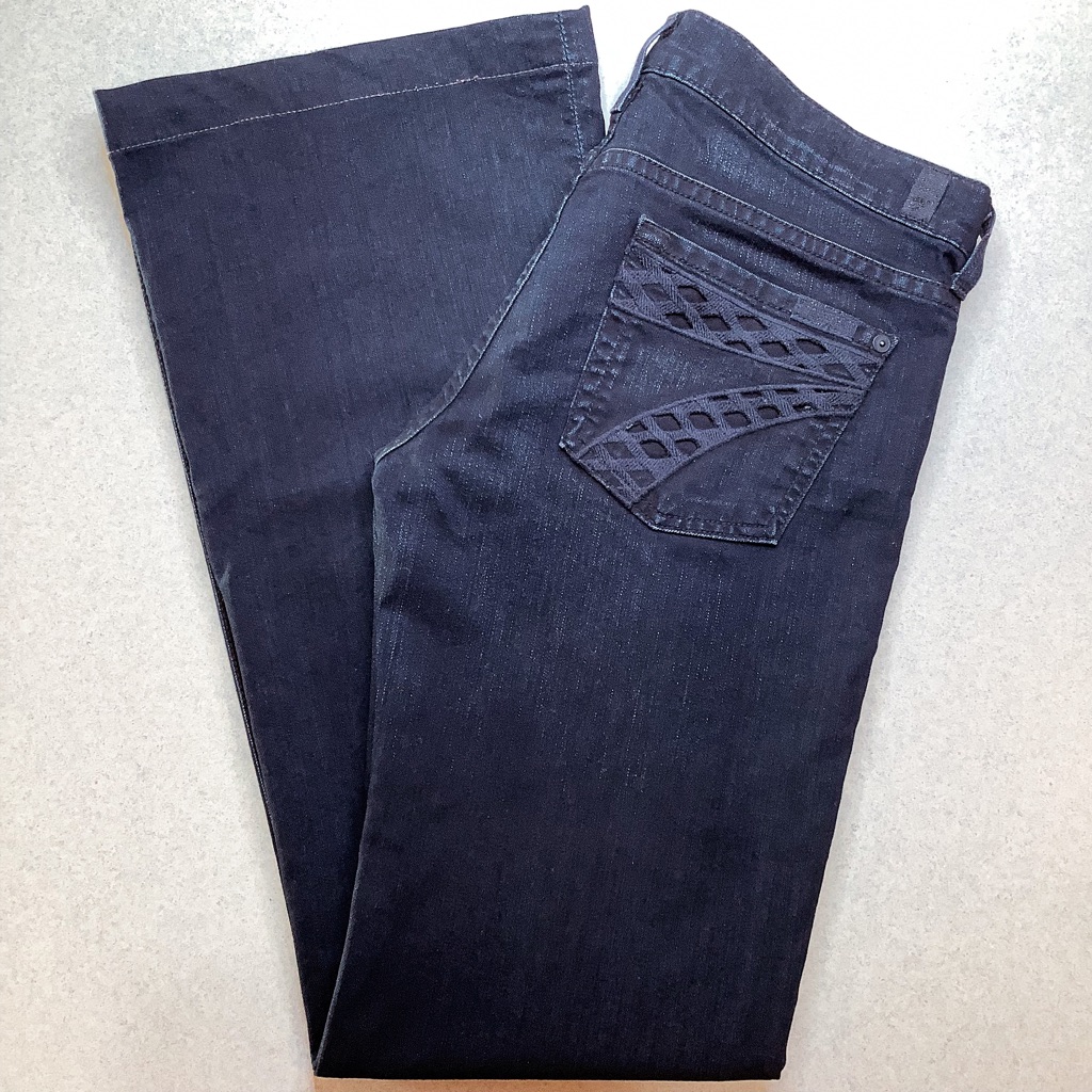 7 For All Mankind Women's Dark Blue Wide Leg Flare Jeans